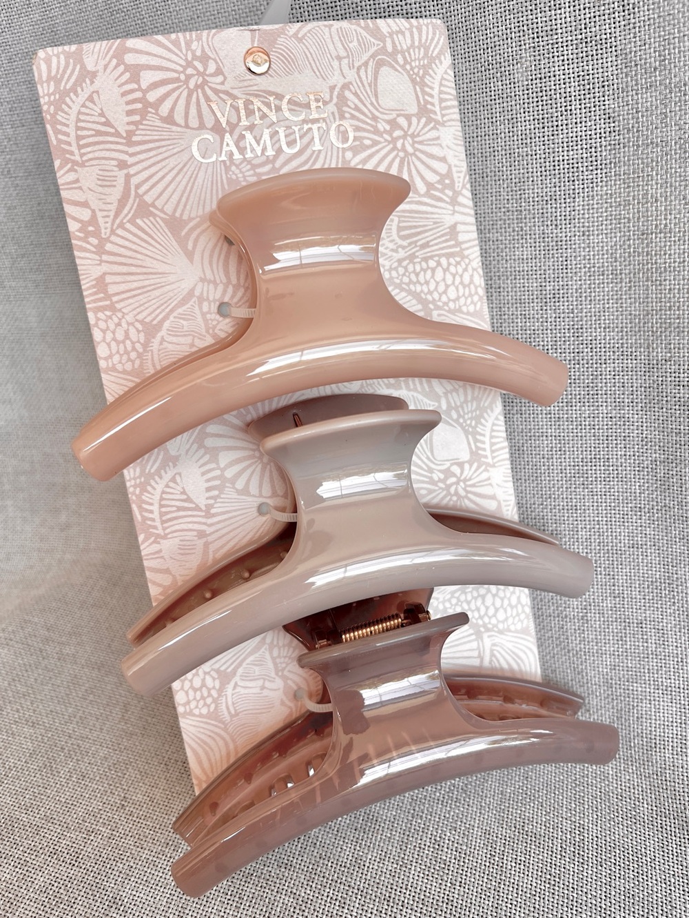 Vince Camuto Nude, Blush Taupe, Pale Brown set of 3 Large Hair Claw Clip acetate